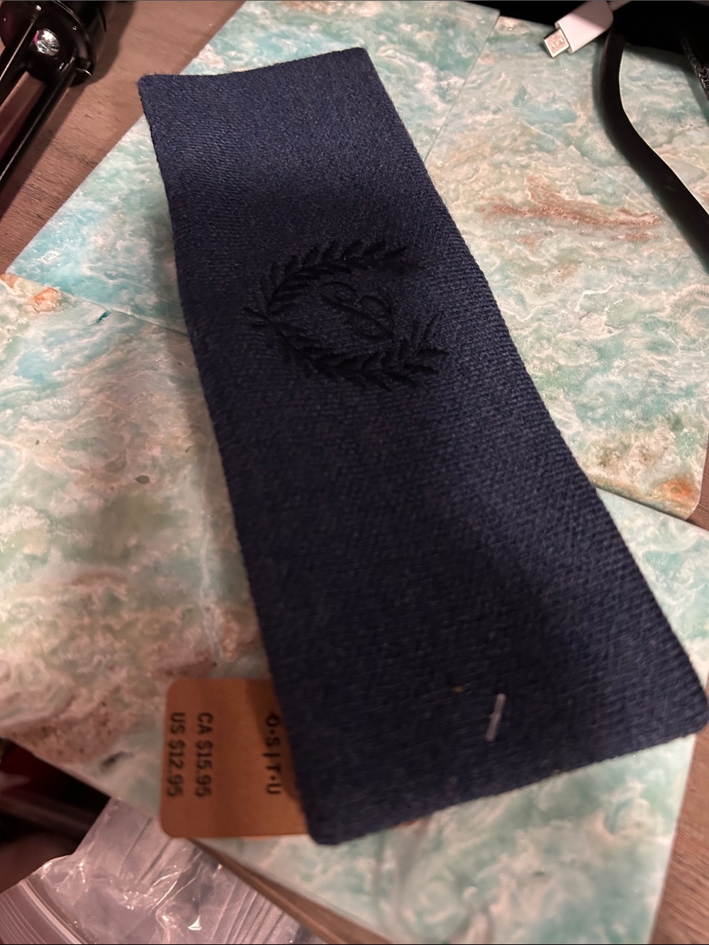 Pink Victoria Secret Navy Knit Headband with Embroidered Crest